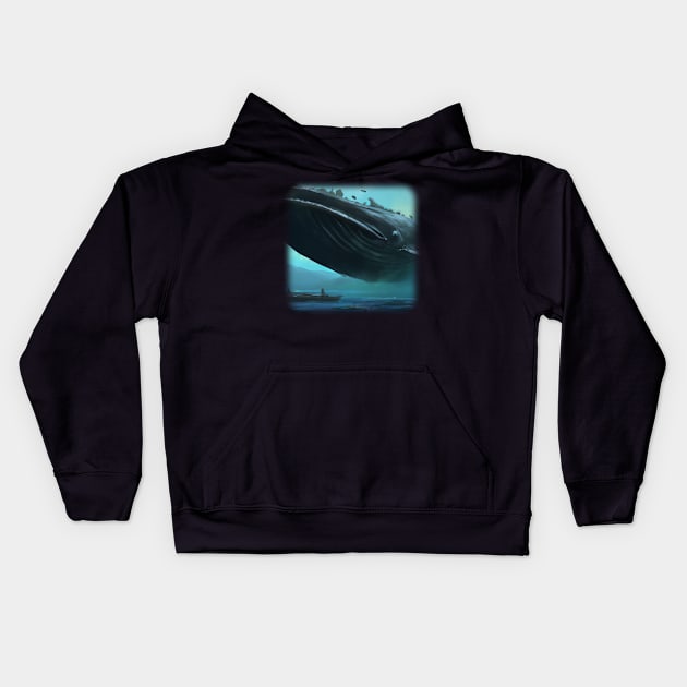 Whale floating in the sky Kids Hoodie by Perryfranken